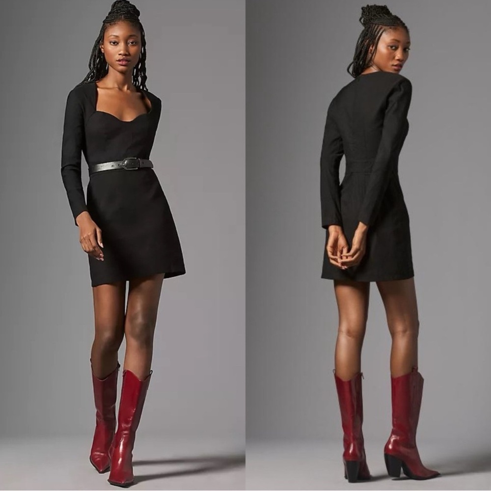 Anthropologie | Black Long Sleeve Sweetheart Slim Mini
Dress 4